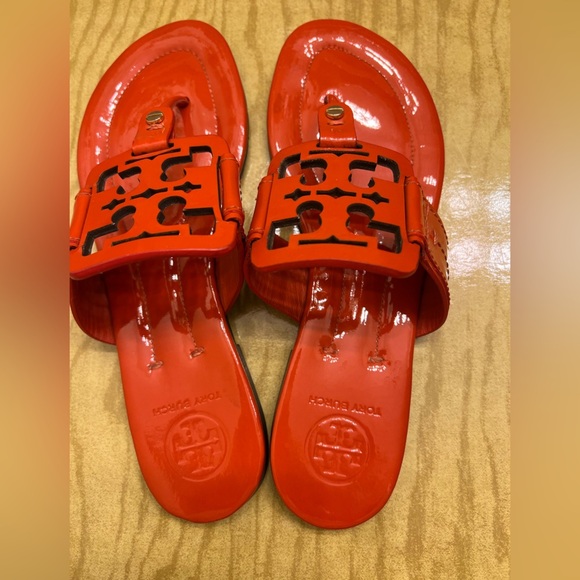 TORY BURCH Miller Patent Leather Orange Sandals size 7 - Picture 12 of 12